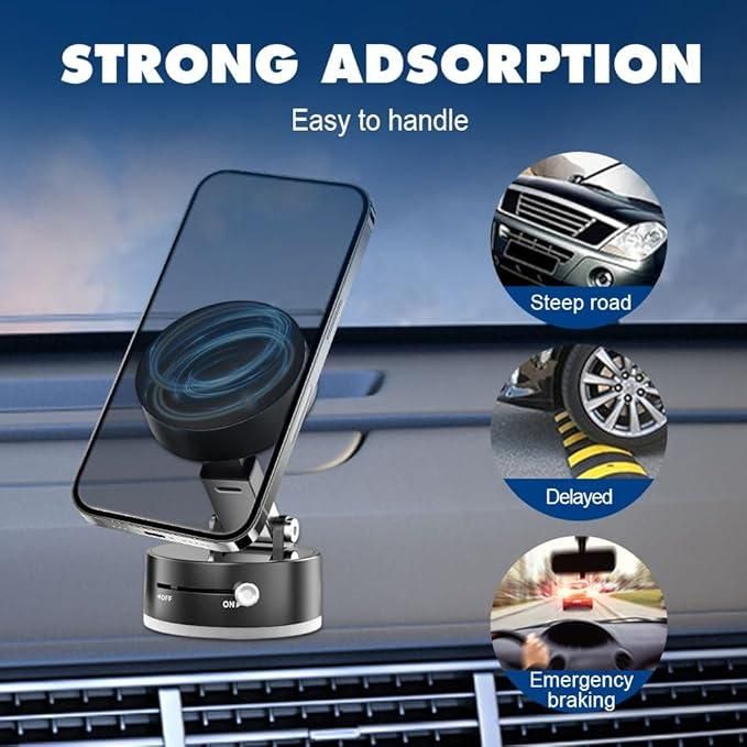 Premium Vacuum Magnetic Suction Phone Holder | 360° Rotatable, Foldable & Strong Grip Stand for All Smartphones