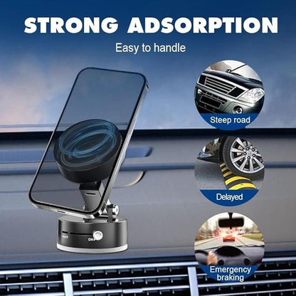 Premium Vacuum Magnetic Suction Phone Holder | 360° Rotatable, Foldable & Strong Grip Stand for All Smartphones