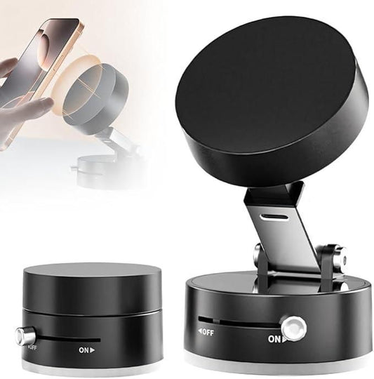 Premium Vacuum Magnetic Suction Phone Holder | 360° Rotatable, Foldable & Strong Grip Stand for All Smartphones