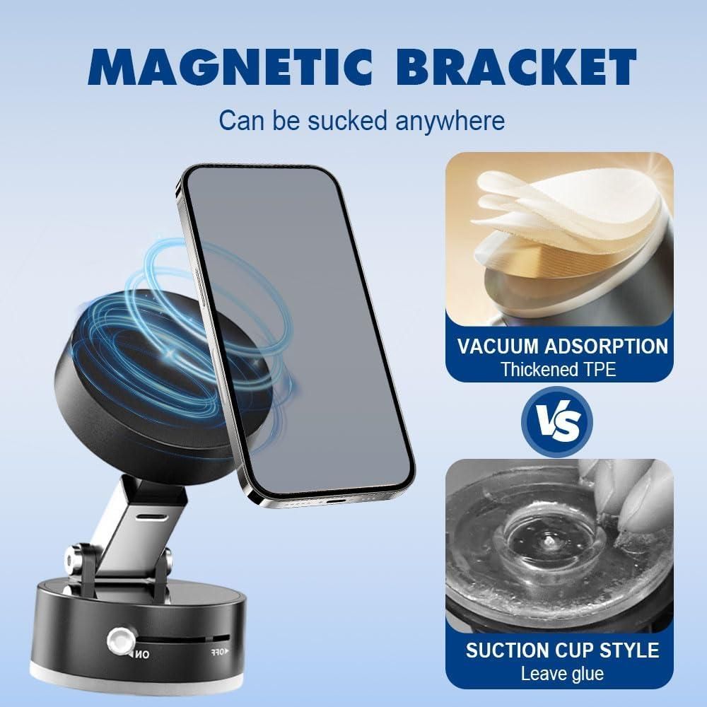 Premium Vacuum Magnetic Suction Phone Holder | 360° Rotatable, Foldable & Strong Grip Stand for All Smartphones